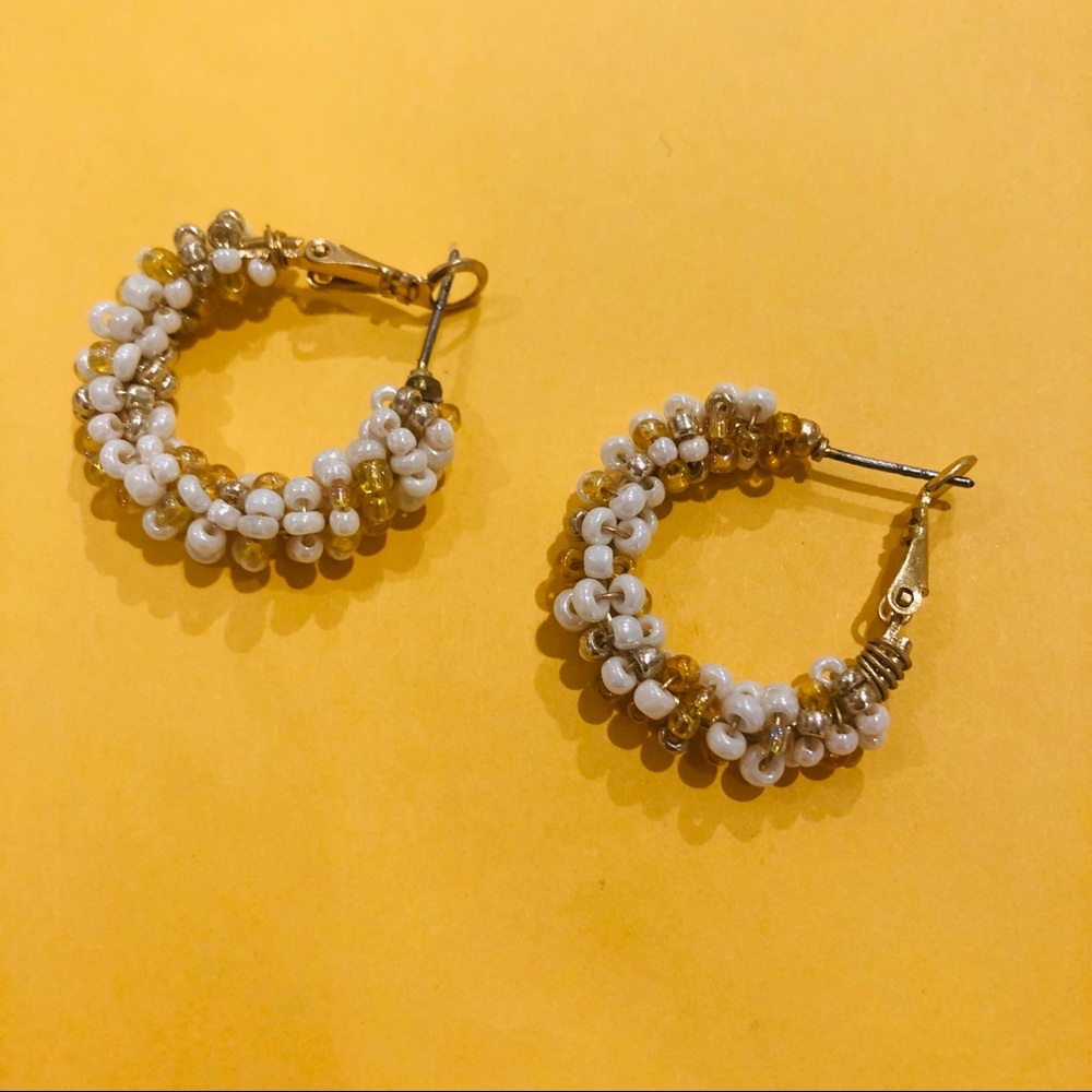 Free People Gold and White Beaded Hoops.